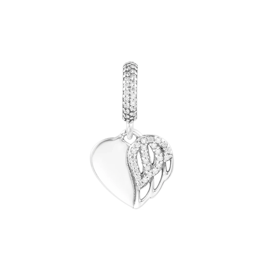 

New In Flower Knows Heart & Angel Dangle Charm 925 Original Silver Jewelry Keychain Bracelet For Woman
