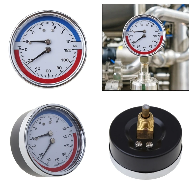 Compact Thermo-manometer Boiler Temperature Pressure Gauge Mearsuring 0-10 Bar 0-120 ℃ Suitable for Floor Heating Drop Shipping