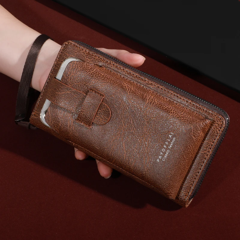 Men\'s Soft PU Leather Long Wallet Multi Card Card Holder Cash Purse Clutch Bag Ultra Thin Wallet Money Clip with Mobile Wallet