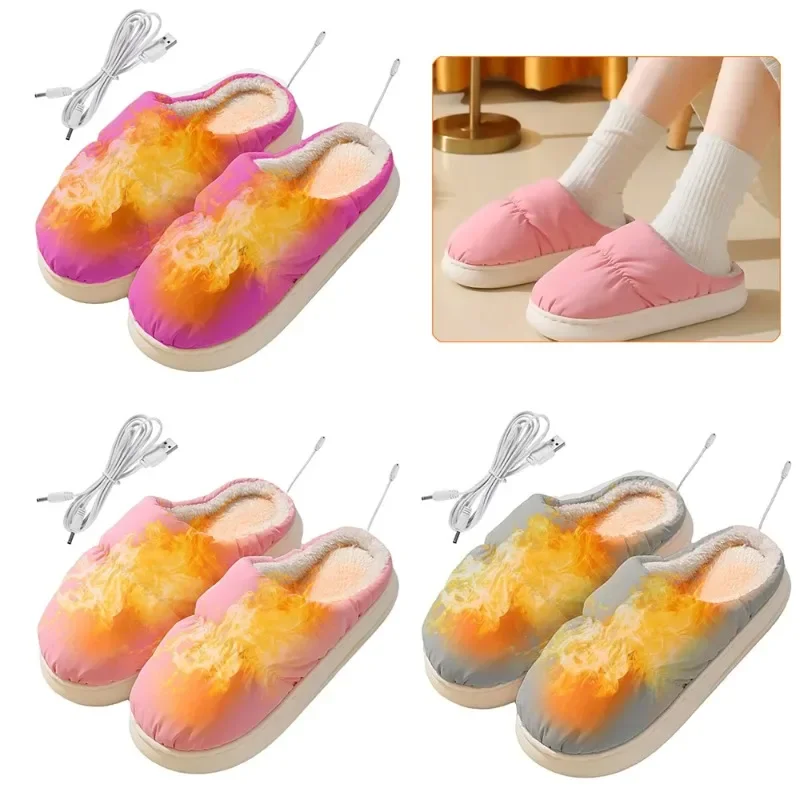 

1pair Women Men Working Electric Heated Shoes Plush Foot Warmer USB Heating Slippers Indoor Cosy Gaming Winter Warm Typing