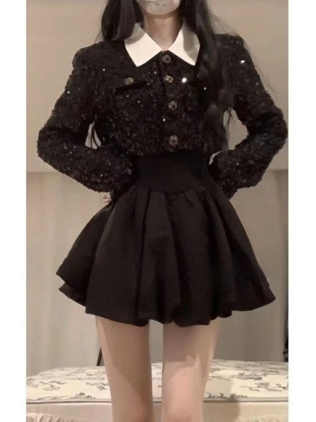 

Chic Bouffant Dress And Jacket Set Women's Fashionable Outfit Two-Piece Set Winter High-End Sensation Small Fragrance Style