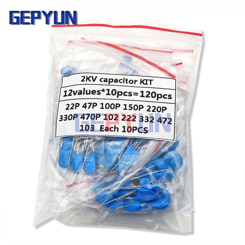 DIY KIT 120PCS=12value*10PCS 2KV Ceramic capacitor KIT 2KV 22P 47P 100P 150P 220P 330P 470P 102 222 332 472 103 EACH 10PCS