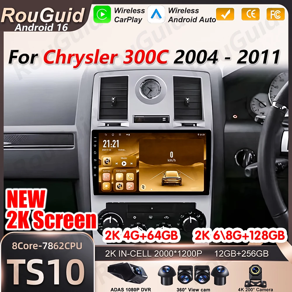 

Car Radio Carplay Screen For Chrysler 300C 1 2004 2005 2006 2007 2008 -2011 Android 16 5G Wifi Head Unit Video Multimedia Player