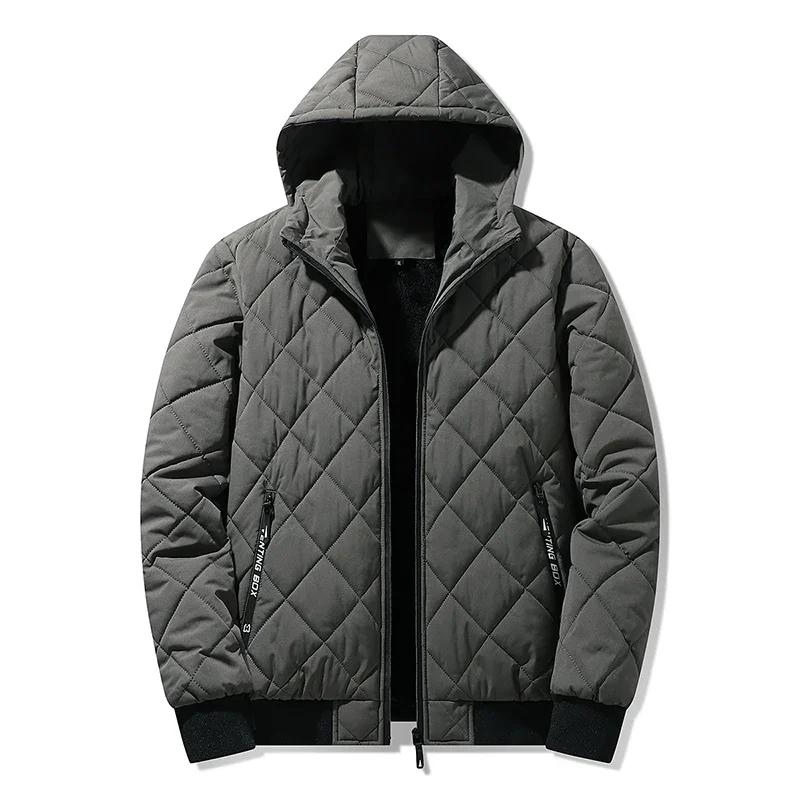 Jackets for Men with Hood Autumn Winter Cotton Padded Jacket Men Fashion Clothing Rhombus Texture Casual Parkas Plus Size 5XL