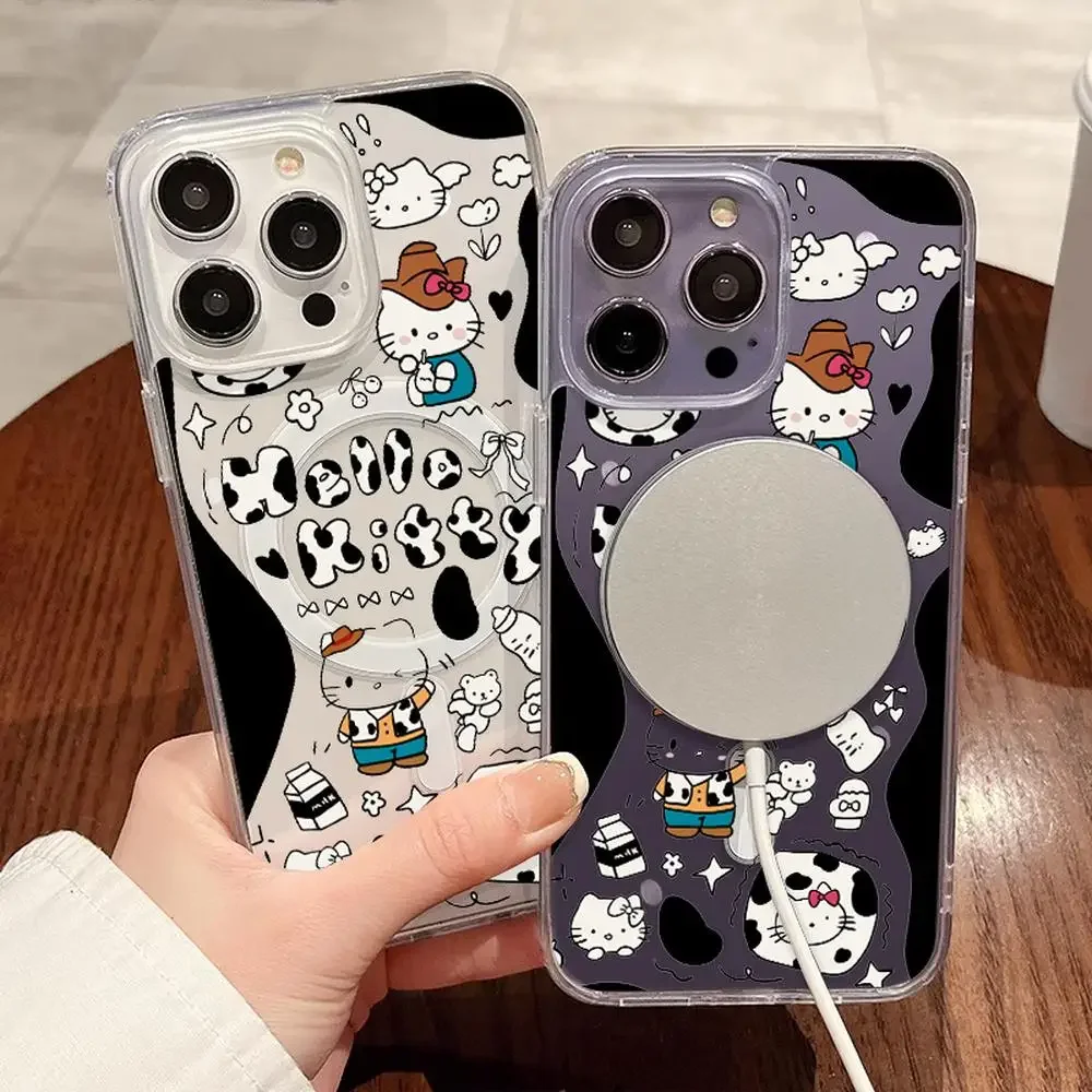 كيتي كات جراب هاتف منع السقوط آيفون 16/15/14/13/12/11 امرأة آيفون حافظة سانريو Kt لطيف ملحق مرحبا كيتي 2025 جديد