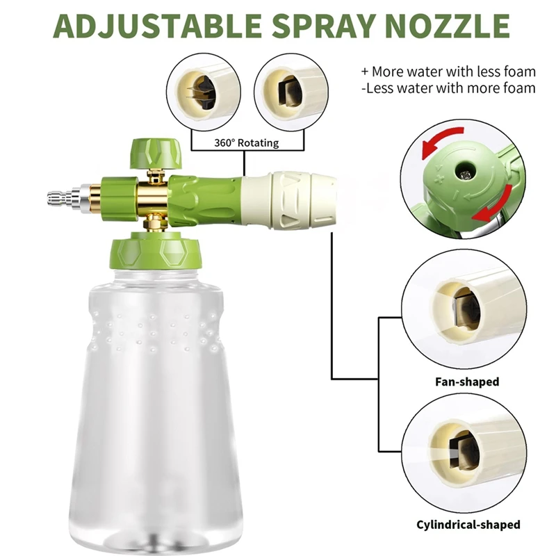 Foam Cannon With Double Tip Attachment,Adjustable Pressure Washer Foam,5 Power Washer Sprayer Nozzles,1/4Inch