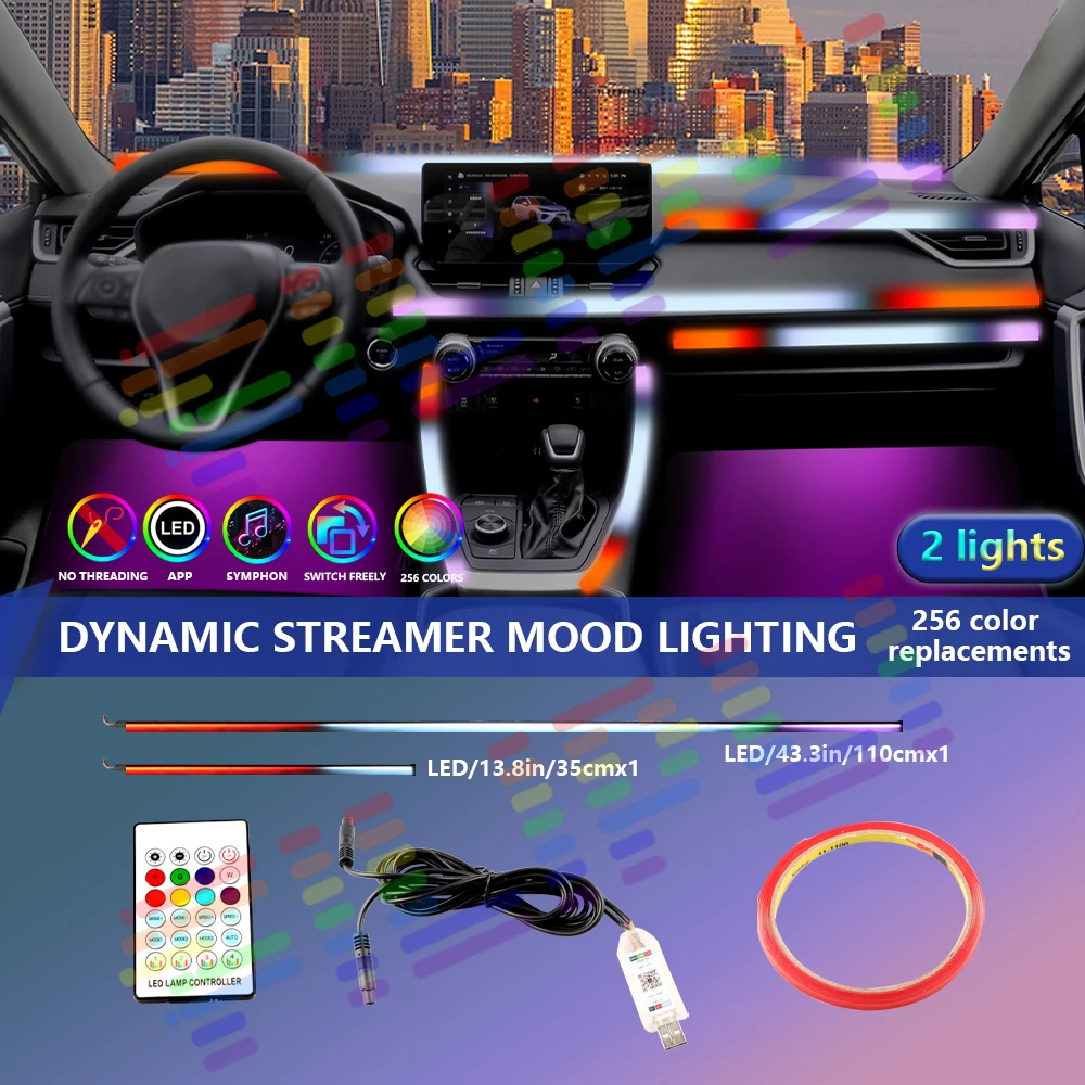 10/18/22 in 1 213 64 Color Rgb LED Interior Streamer Symphony with Remote Car Ambient Light Atmosphere Rainbow Acrylic Strip 12V