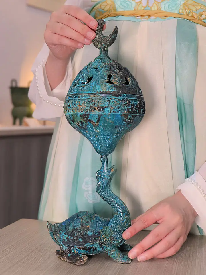 Antique incense burner turtle sitting phoenix exhibition retro lasting decorative ornament