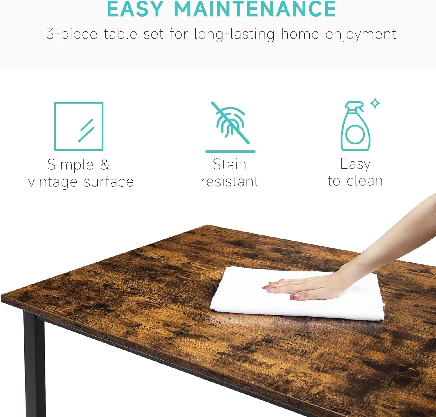 طقم طاولة طعام بني لـ 4 أشخاص، طقم طاولة غرفة طعام مستطيلة مع مقاعد منجدة، 3 قطع/مجموعة طاولة مطبخ، شقة منزلية