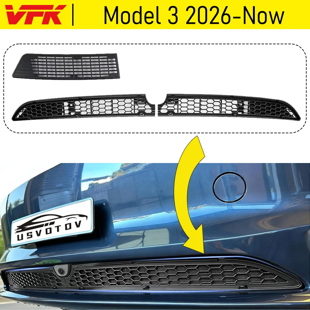 For 2026 2027 Tesla Model 3 Grille Mesh Insects (With Camera Hole) Anti-Insect Lower Bumper Intake Grille Air Inlet Vent Cover