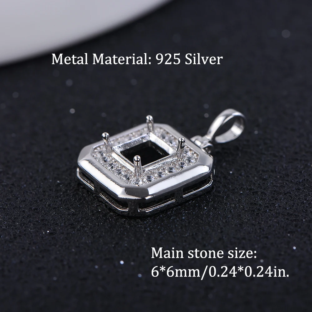 6mm Square Simple Four-Prong Pendant Setting, S925 Sterling Silver Material, Ideal for Handmade DIY Jewelry