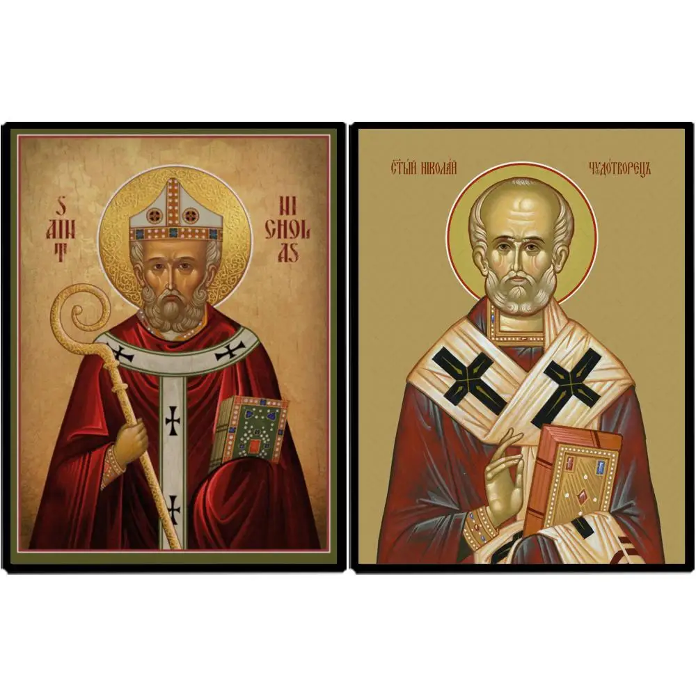 St.Nicholas Russian Orthodox Icon Canvas Print HD Byzantine Art Holy Father Religous Wall Decor for Home Altar Christmas Gift