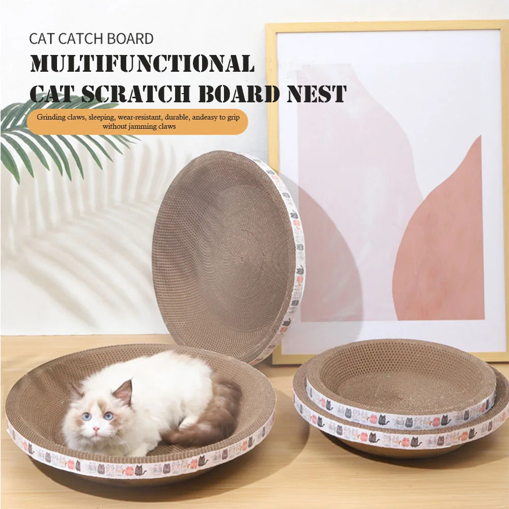 Cat Toys Pet Scratching Board Corrugated Cardboard Bowl Pad Cats Scratcher Toy Oval Grinding Claw Toys For Cat Bed Accessories