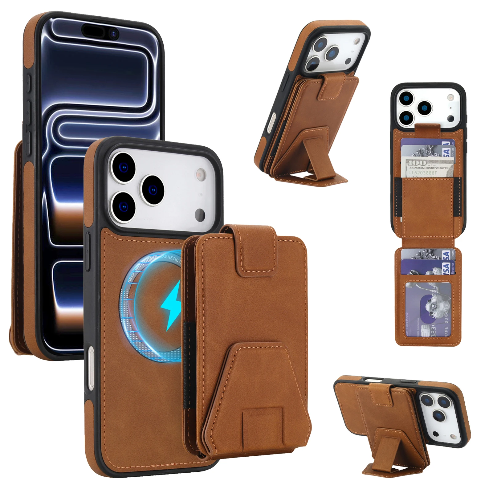 2 in 1 Luxury Business Detachable Card Holder Leather Case For iPhone 17 16 15 14 13 12 Pro Max 5G Shockproof Hard Back Cover