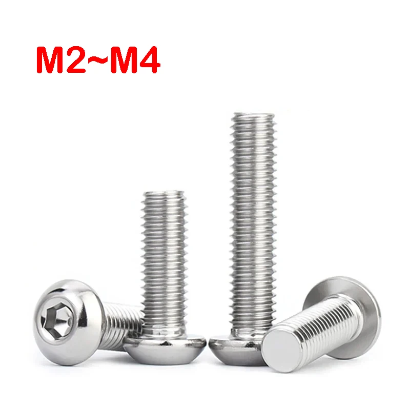 20/50Pcs 304 Stainless Steel Hexagon Socket Button Head Bolt M2 M2.5 M3 M4 Allen Round Pan Mushroom Head Screws
