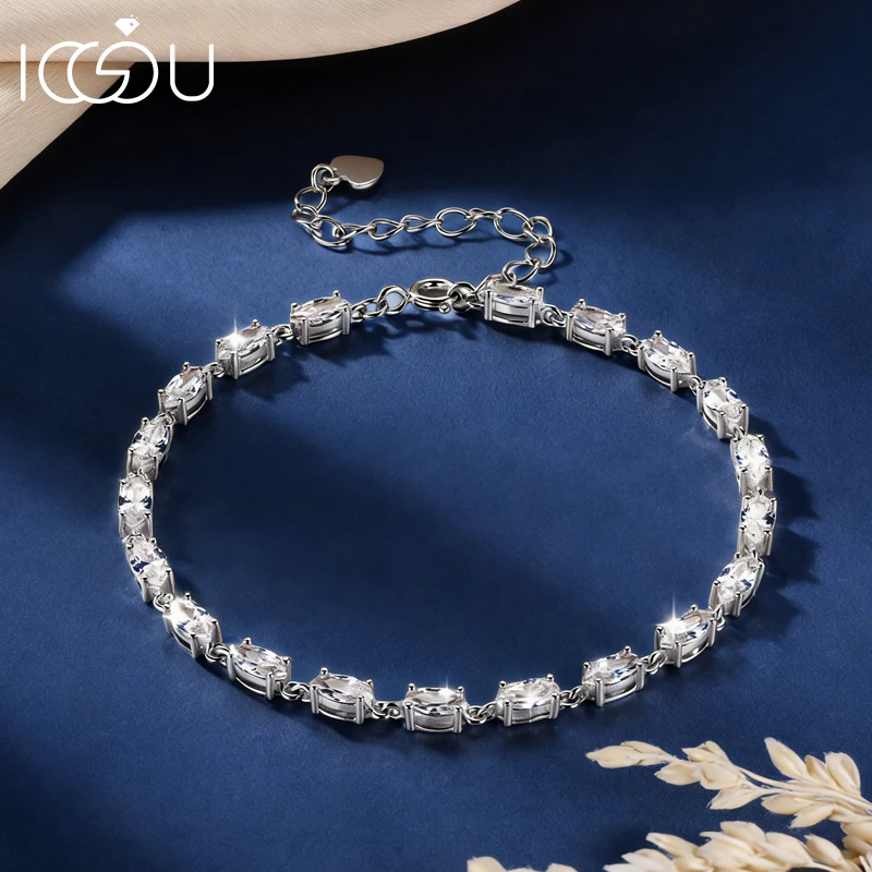 IOGOU Armband mit Marquise-Schliff, 3 x 6 mm, AAAAA-Zirkonia, für Damen, 14 Karat vergoldet, verstellbares Kettenarmband, Geburtstagsschmuck, Geschenk