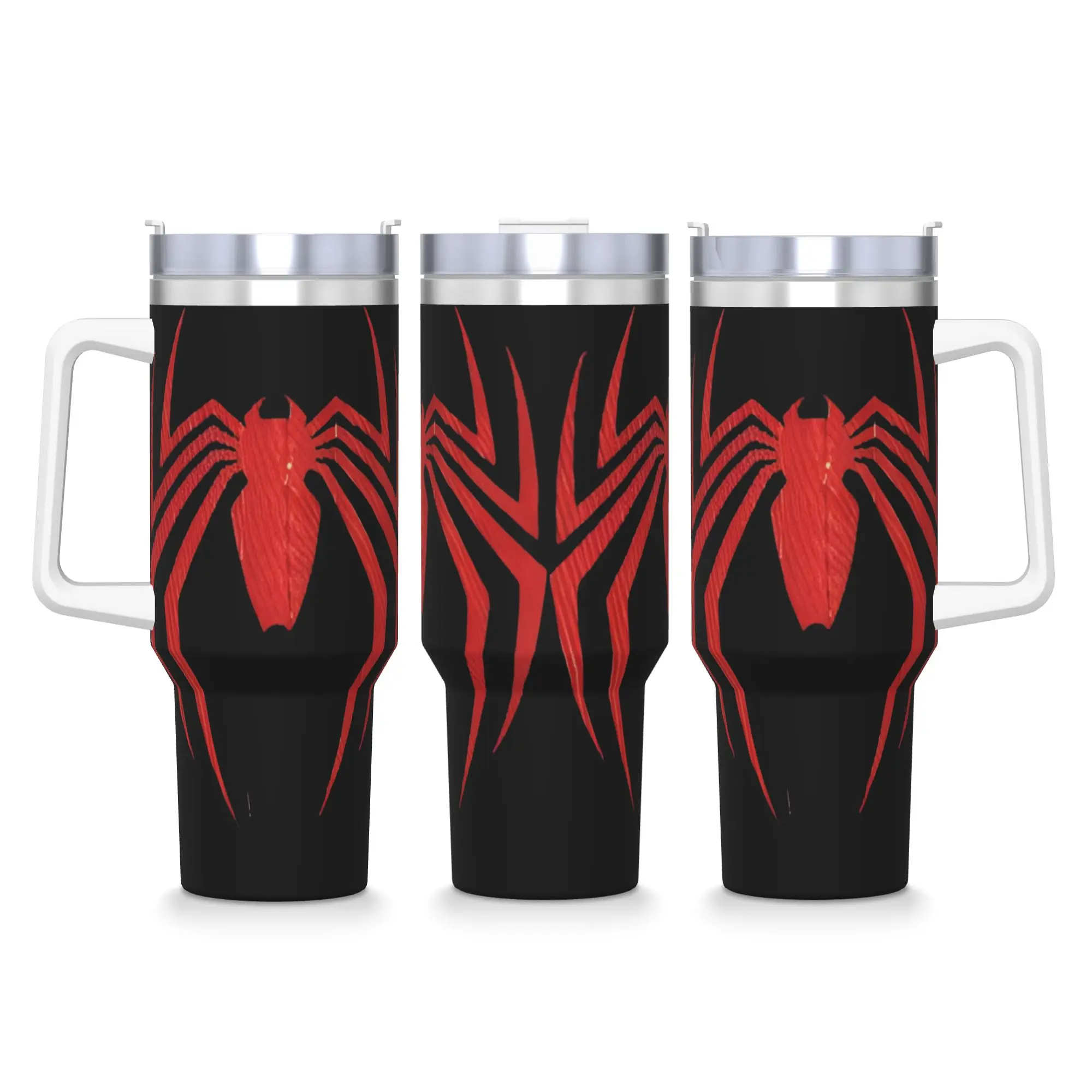 Stainless Steel Tumbler Spiderweb Print Car Mugs With Straws Travel Cold Water Bottle Leakproof Large Capacity Thermal Cups