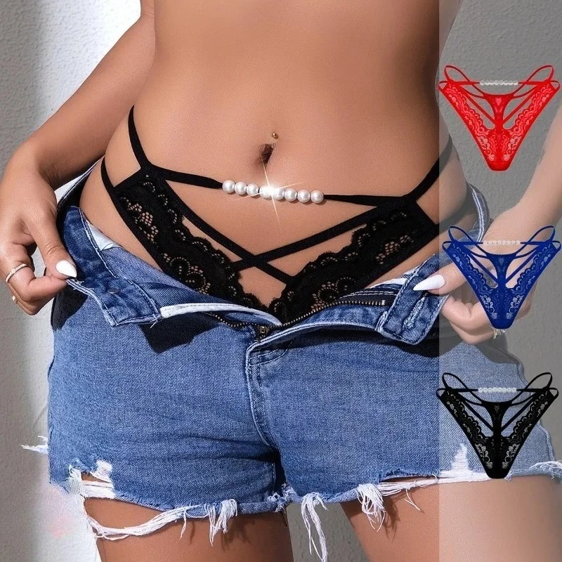 

Y2k Pearl Design Ladies Briefs Elegant Sexy Women G-string Hollow Out Sexy Lingerie Seamless G-String Underwear Lingerie