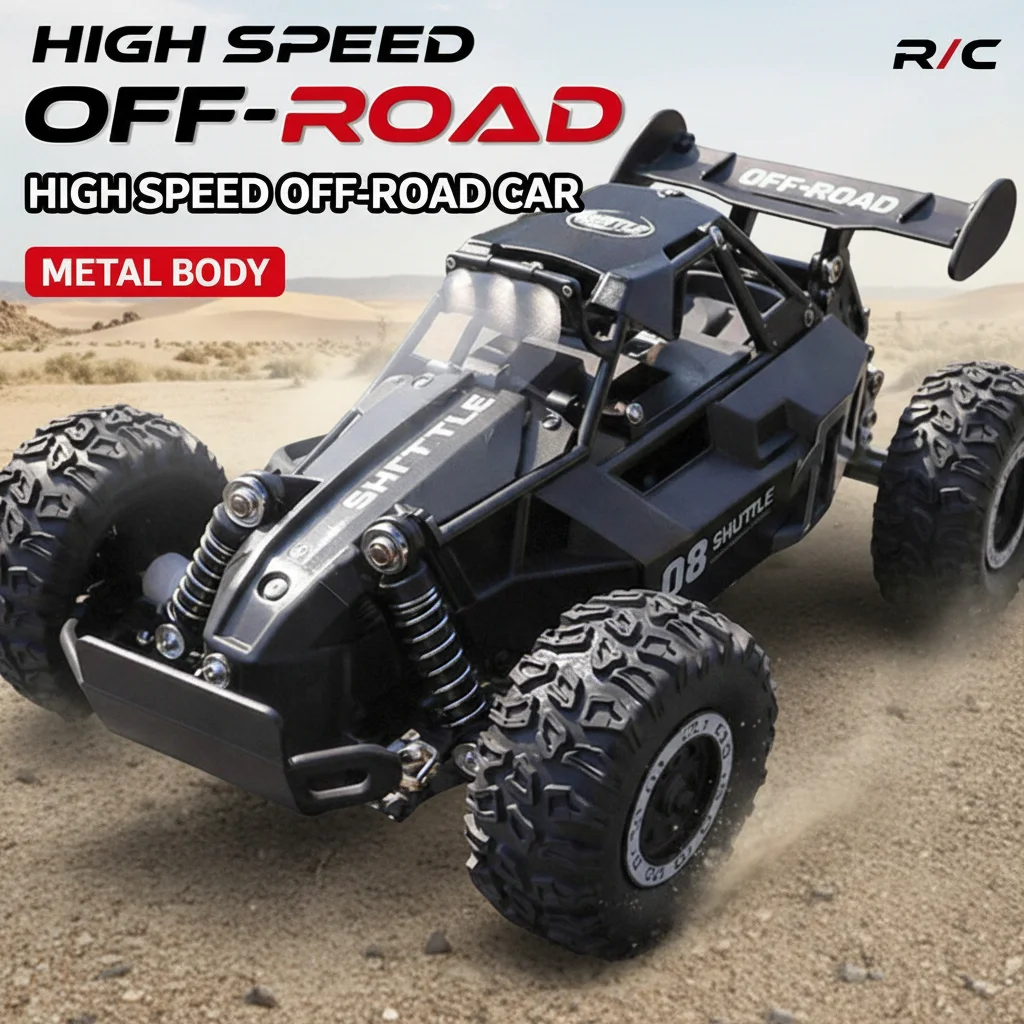 

Kids New RC Car 1:16 2WD with LED Light 2.4G Alloy Shell High Speed Off-Road Climbing Remote Control Trucks Car Toy Boys Gift