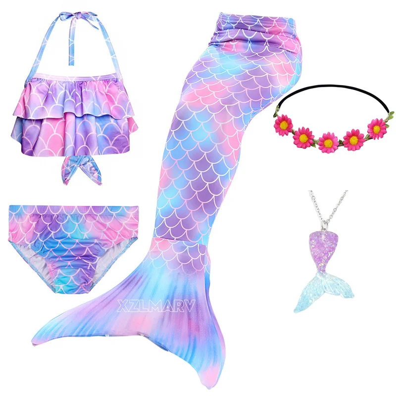 5Pcs/Set Girl Mermaid Tail for Girls Kids Swimsuit Children the Little Mermaid Costume Cosplay Clothes Bathing Suit for Swimming