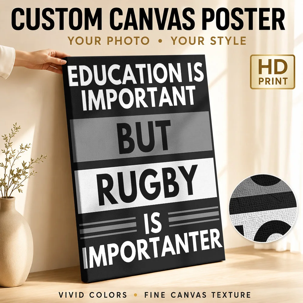 Rugby Is Importanter Text Art Canvas Painting Poster Custom Photo Motivational Typography Canvas Wall Art for Gym Office Decor