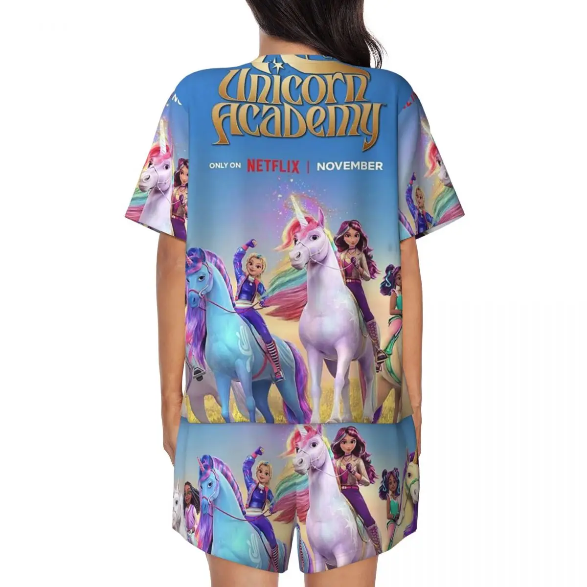 Unicorn Academy Round Neck Short Sleeve Nightgowns for Sleeping Sleepshirts Women Loose Pajama Set Short Pants