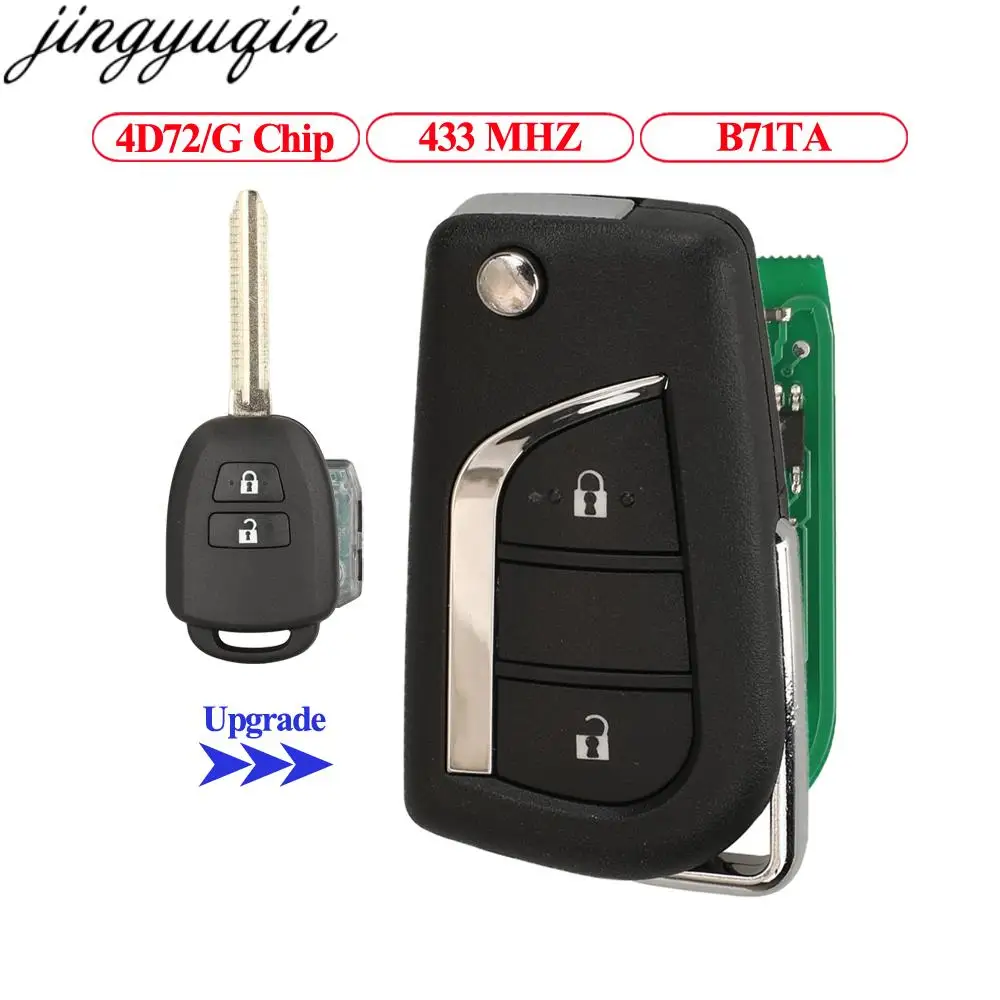 Jingyuqin 2BTN Upgrade Remote Car Key Alarm 433MHZ 4D72/G Chip For Toyota YARIS 2014-2017 VIOS 2013-2016 B71TA 89070-0D580 TOY43