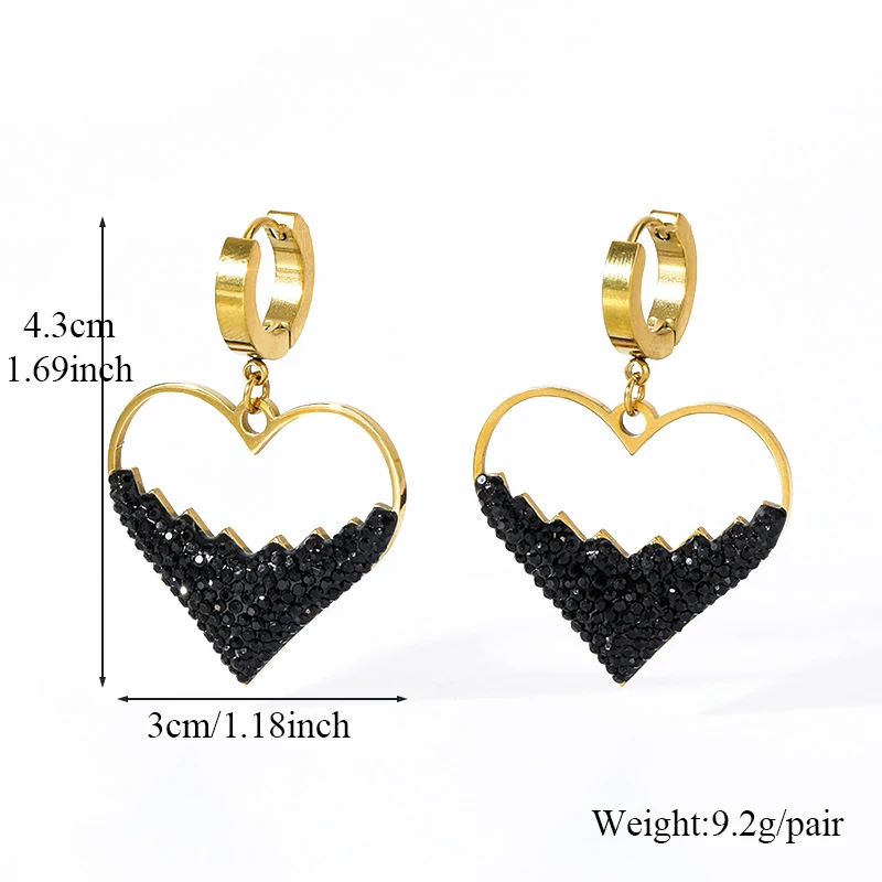 EILIECK 316L Edelstahl Großes Herz Funkelnder Schwarzer Stein Halskette Ohrringe Set für Damen Neues Partygeschenk Wasserdichter Schmuck – Detail 4