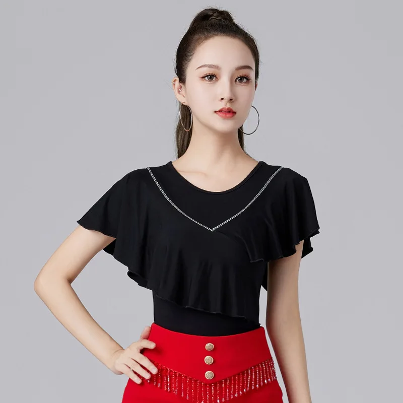 Elegant Modern Dance Party Tops Graduation Classical Costume Ruffle Street Festival Outfit Women Festivals Latin Slim Fit shirt