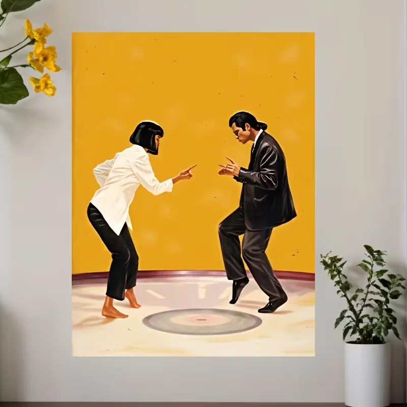 1pc Large Modern Dance Couple Canvas Painting - Vibrant Ballroom Dance Art Poster, Male & Female Dancer Wall Decor, 12x16 Inch F