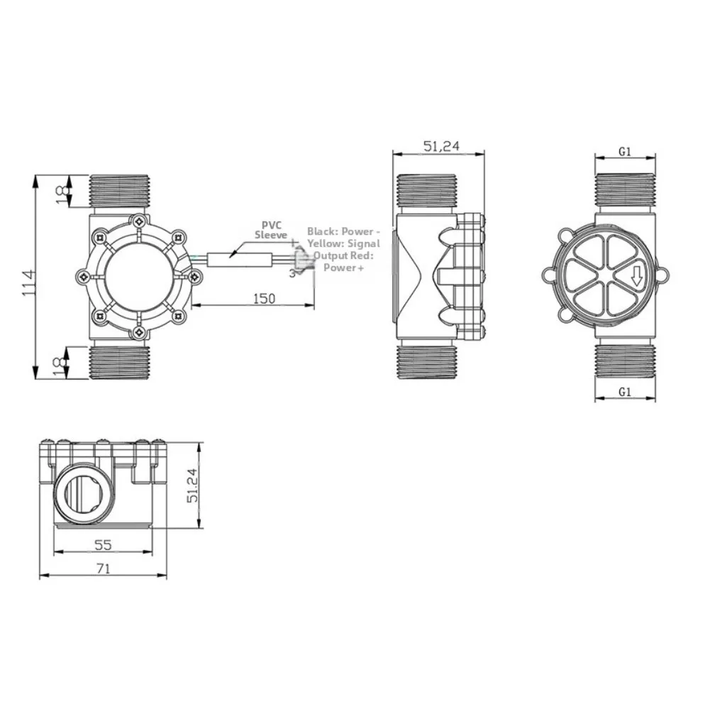 1inch Nylon Water Flow Sensor Hall Effect Flow Meter Liquid Flow Rate Sensor For Central Air Conditioning G1 Thread DN25