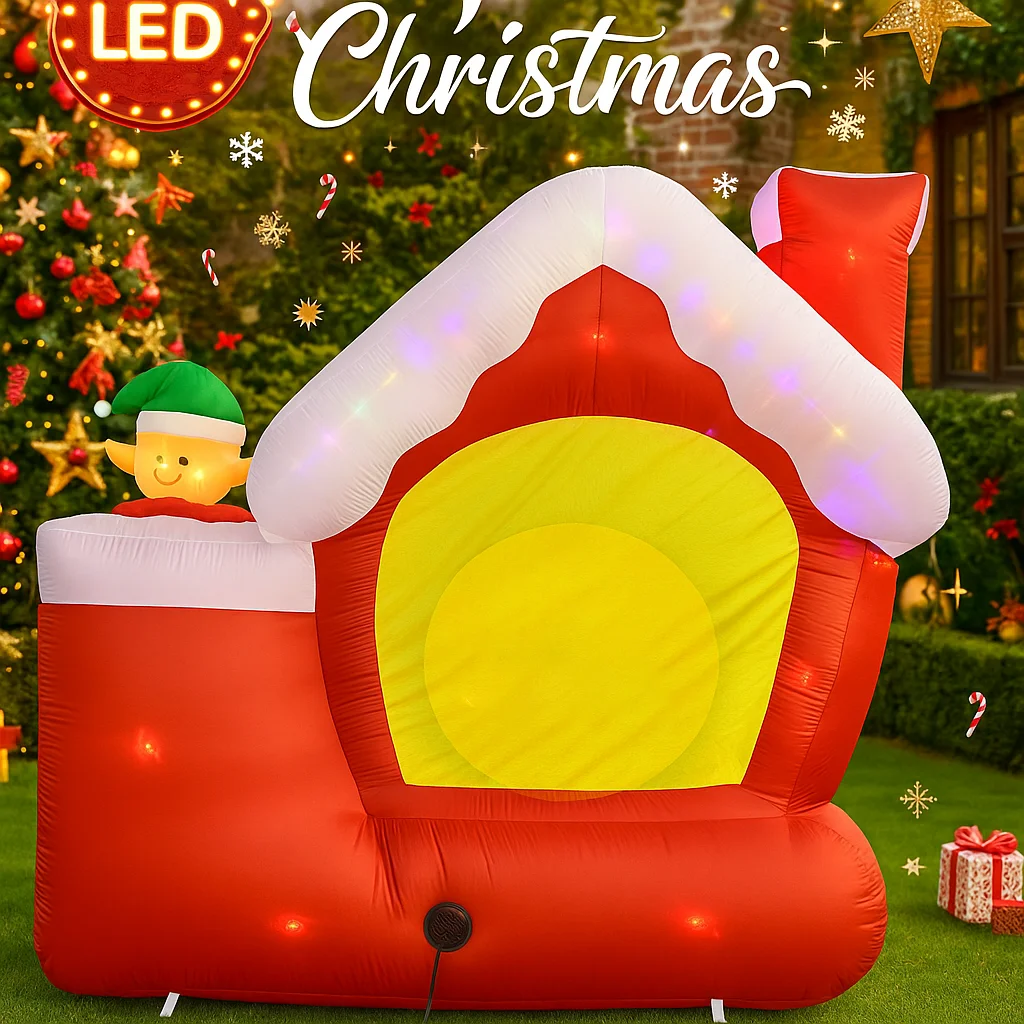 7FT gigantische kerst opblaasbare kerstman speelgoed elf huis met LED-verlichting tuin gazon decor benodigdheden huis ornamenten feestelijke geschenken