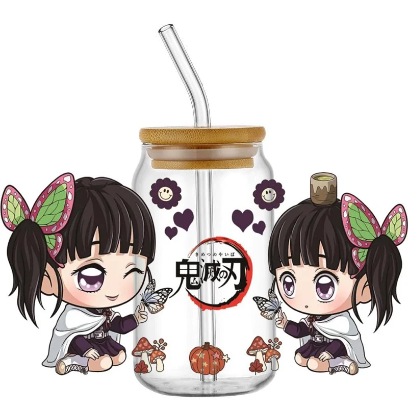Miniso Demon Slayer Popular anime pattern 16oz UV DTF Libbey Wrap Tumbler Stickers Glass Can Selfadhesive Waterproof