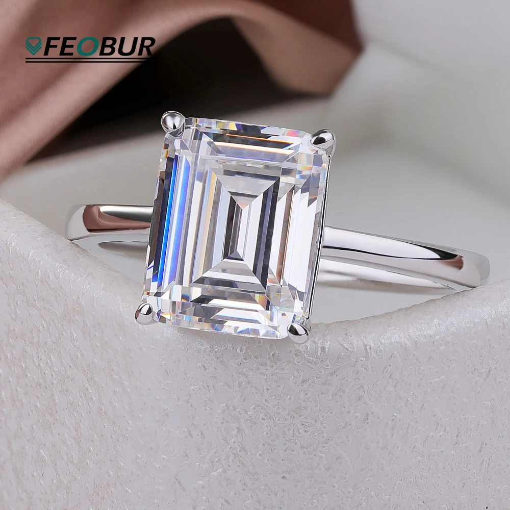 

FEOBUR 1-4CT изумрудной огранки, муассанитовые кольца-пасьянс, серебро S925, для женщин, обручальное кольцо с бриллиантами и ювелирными сертификатами