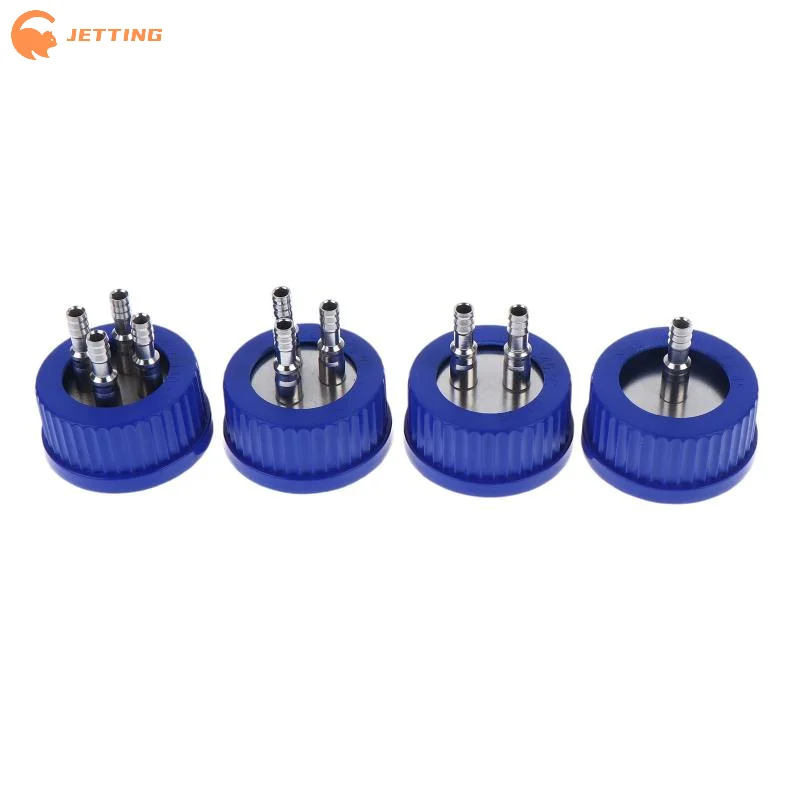 (New) 1Pcs GL45 Fermentation Tank Reactor Feed Cover Stainless Steel Jar Lid With SS304 Blue Headspace Cap Refill Cover For Tube
