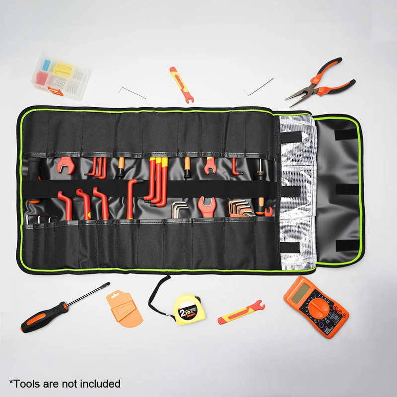 Roll-Up-Werkzeugtasche, Werkzeug-Organizer mit mehreren Taschen, 600 Denier, mit 6 Innentaschen, 68 x 36 cm, ideal für Handwerker, Elektriker – Detail 4