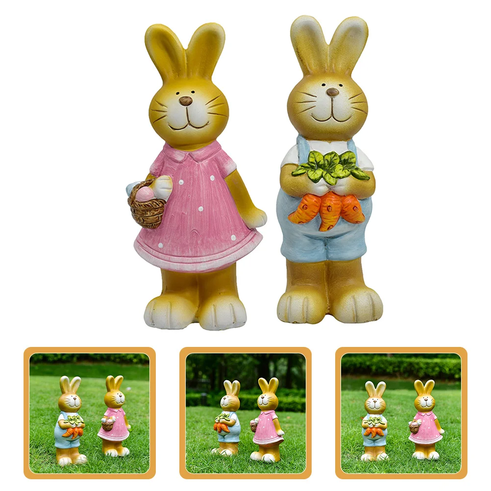 

2Pcs Rabbit Garden Statue Creative Bunny Sculpture Desktop Car Decoration Small Bunny Crafts Vivid Rabbit Decor Art Ornament