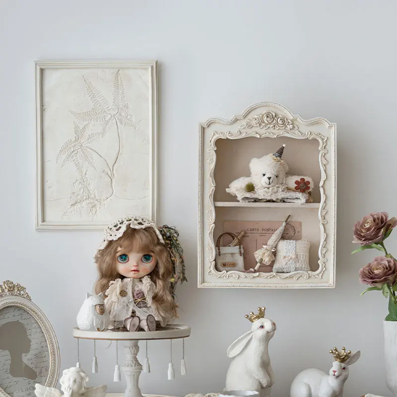 French Retro Carved Rack European Resin Relief Multi-layer Wall Cabinet Storage Hanging Cabinet Decorative Court Rose Flower