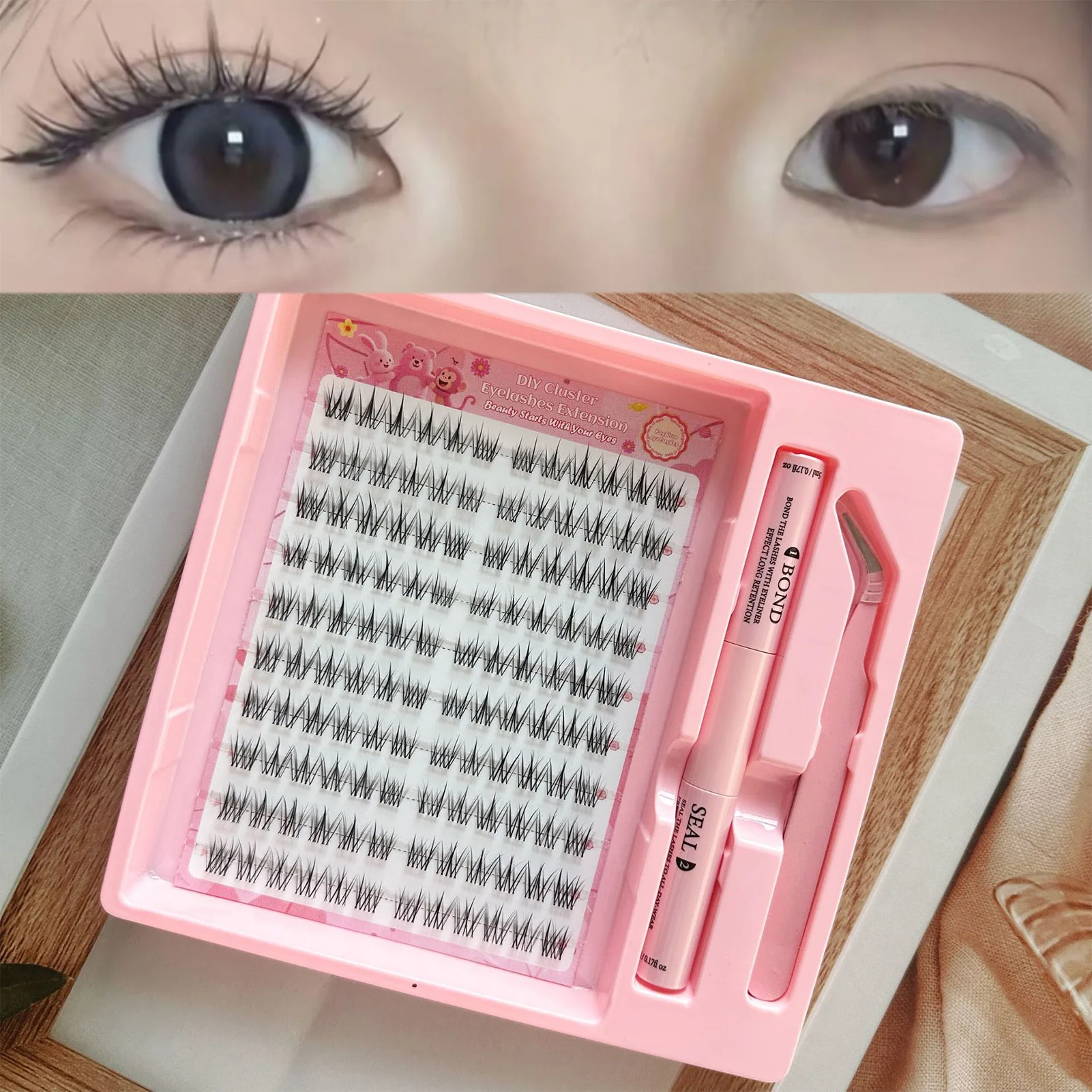 Princesa tira completa cílios postiços conjunto individual cílios bond & seal lash pinças kit diy lash extensão kit