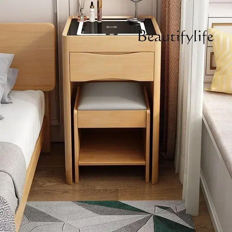 

Compact 3-in-1 Dressing Table with Flip Mirror and Light, Small Dressing Table Set with Visible Glass Tabletop Cushioned Stool