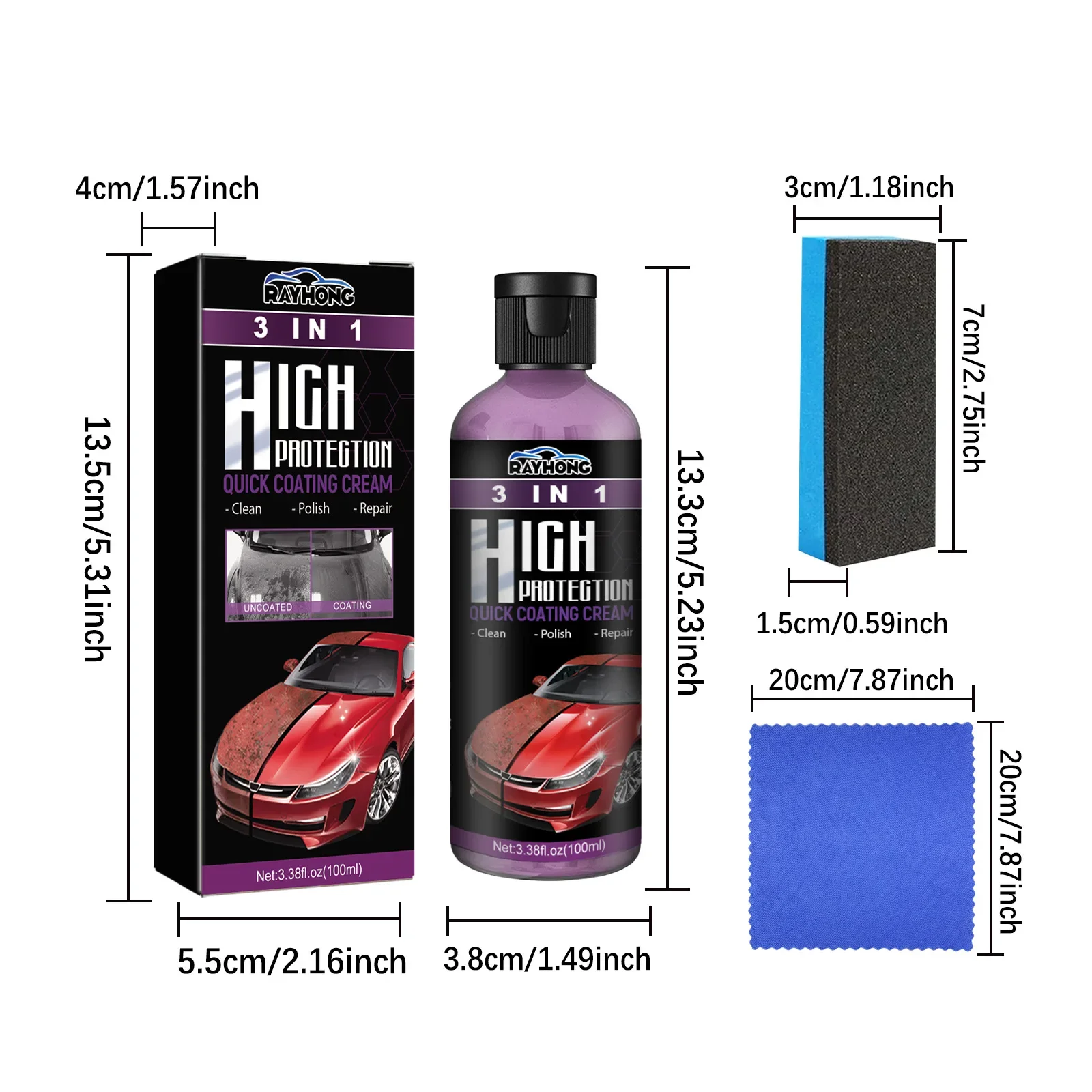3 w 1 Szybka Ceramiczna Nano-Pasta w Sprayu do Samochodu, Powłoka Kryształowa, Pasta Czyszcząca, Usuwająca Rysy, Wielofunkcyjny Preparat do Regeneracji Lakieru 100ML