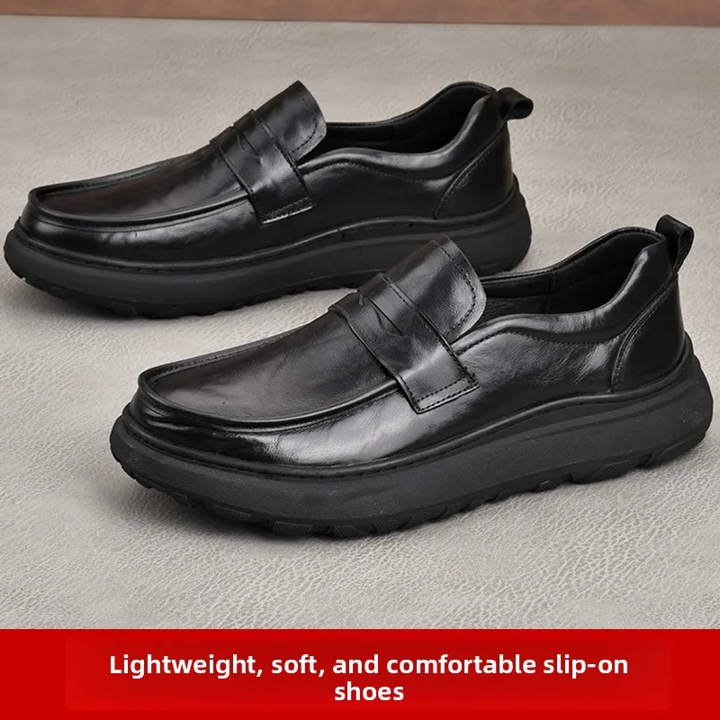 

High Quality Men's Leather Shoes Are Comfortable, Soft Thick Soled Commuting Shoes, Sturdy Wear-resistant Sneakers Men's Loafers