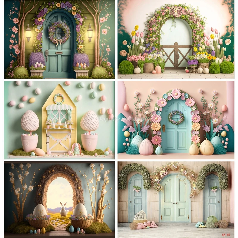 ZHISUXI Easter Scene For Photo Studio Background Celebrations Green Spring Eggs Rabbits Photography Backdrops Props  FR-01