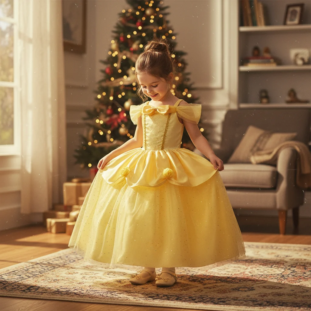 Best Birthday Gift for Little Princess Elegant Sparkling Dress with 3D Flowers and Soft Lining for Comfort Carnival Costume