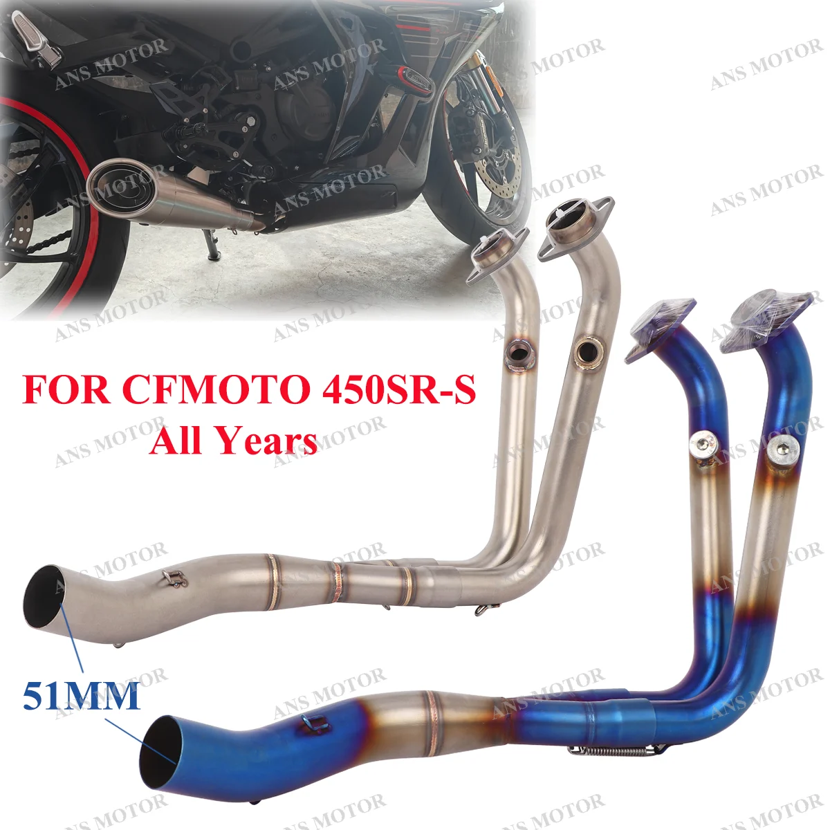 

For CFMOTO 450SRS 450SR-S ALL Years Motorcycle Exhaust Front Link Pipe Slip On Low Mount 51MM Stainless 450SRS Exhaust