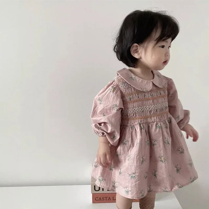 

2024 New Autumn 0-3Yrs Kids Princess Dress Baby Bodysuits Long Sleeved Cotton Print Infant Baby Girls Party Dress Sister Clothes
