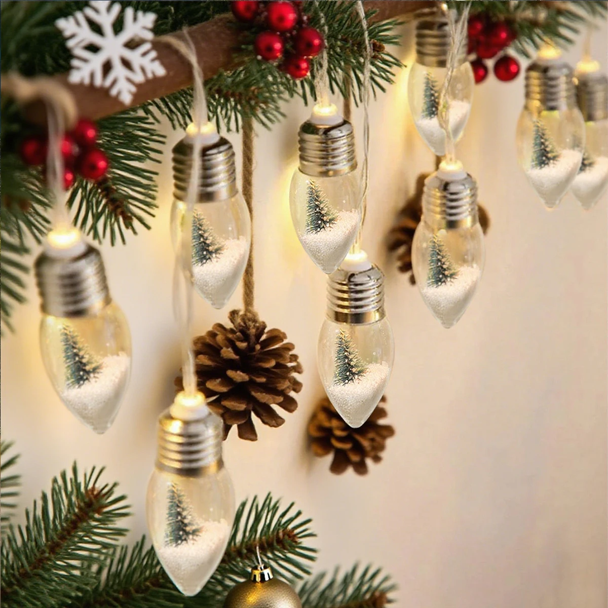 1pc Christmas Snow Globe Lights 10/20 LED Battery Powered Clear Bulbs Light With Xmas Tree For Home Holiday Christmas Decoration