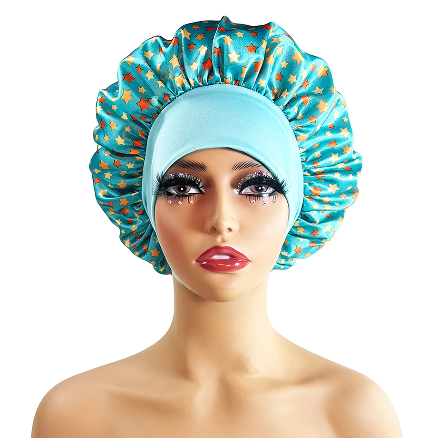 Drucken Satin Seidige Motorhaube Für Frauen Elastische Breite Band Nacht Schlaf Hut Chemo Caps Lockige Große Zöpfe Locs Abdeckung Turban Mützen – Detail 8