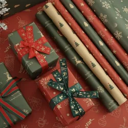 1pc Christmas Wrapping Paper Vintage Kraft Festival Gift Wrap with Xmas Tree Snowflake Patterns for Present Packing Decoration