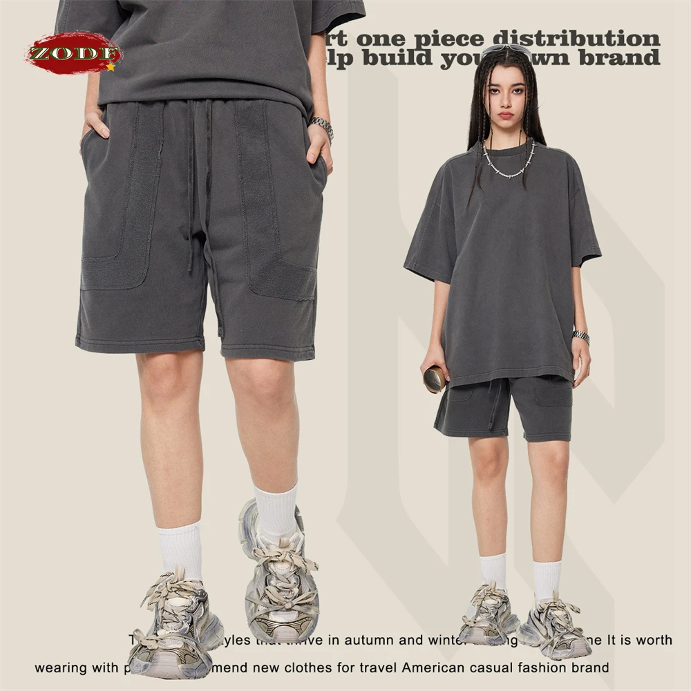 ZODF New 2024 Summer Men Washed Cotton Shorts Unisex Casual Loose 350gsm Comfortable Short Pants Brand Bottoms HY0792